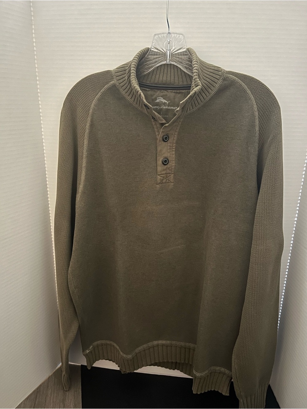 Tommy Bahama Olive Green Zip-Button Pullover Sweater